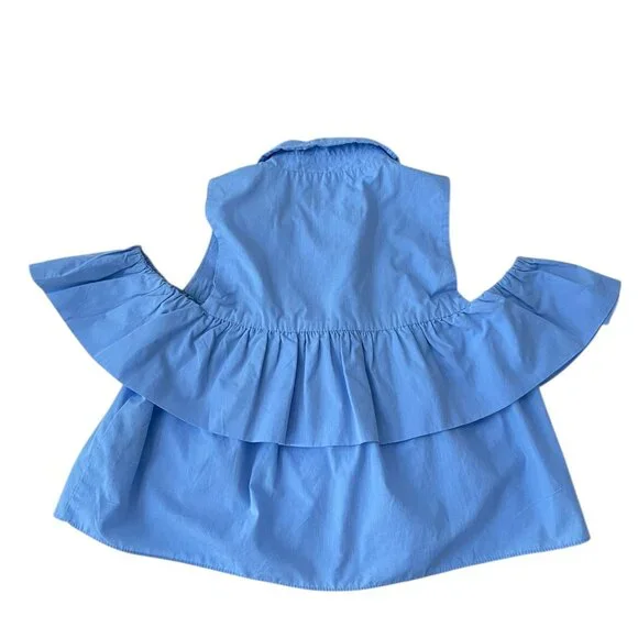Zara blue ruffle button up off the shoulder top Size Small women's - Picture 6 of 12
